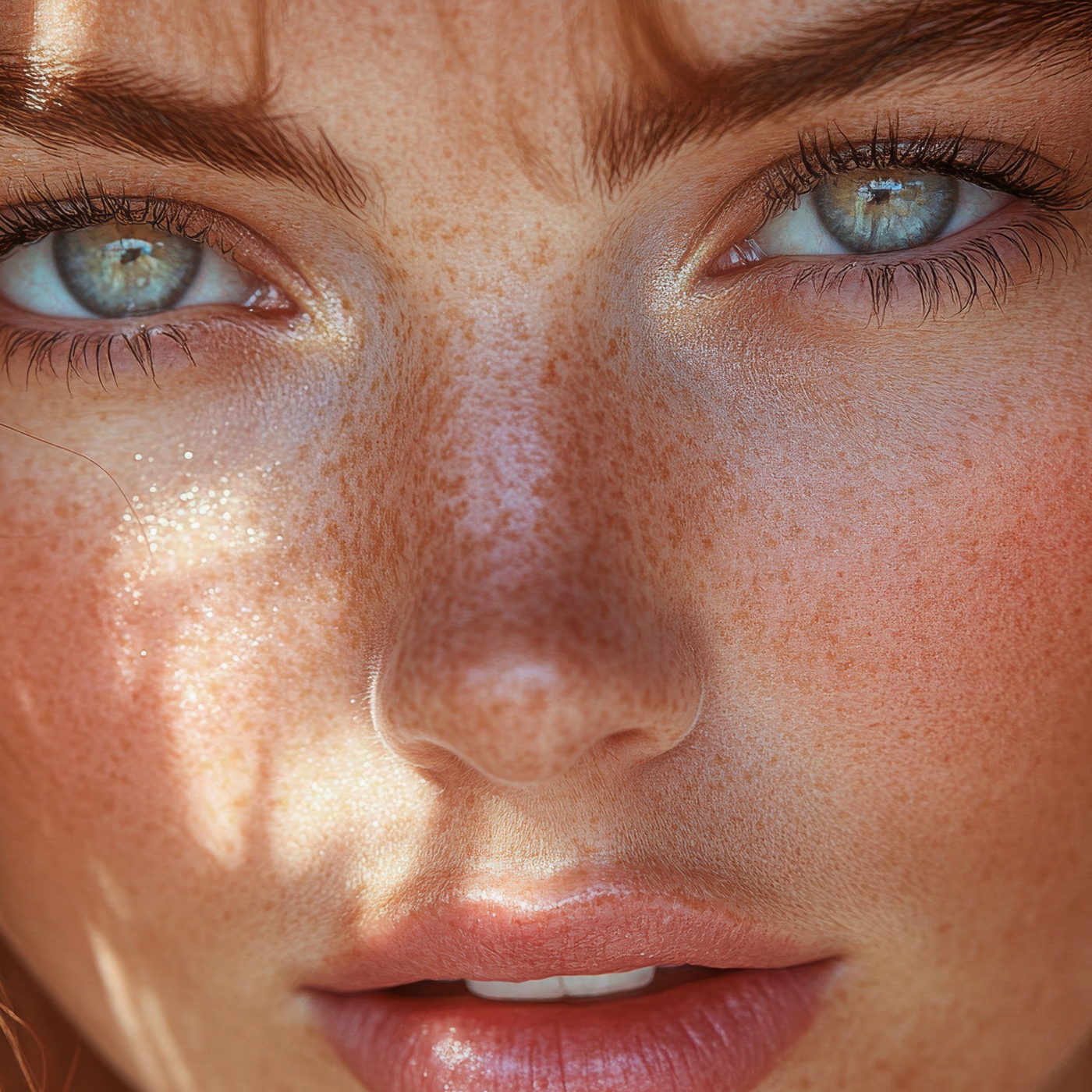 Mujer joven con pecas disfrutando del sol, símbolo de piel natural y uso de vitamina C en la rutina de mañana.