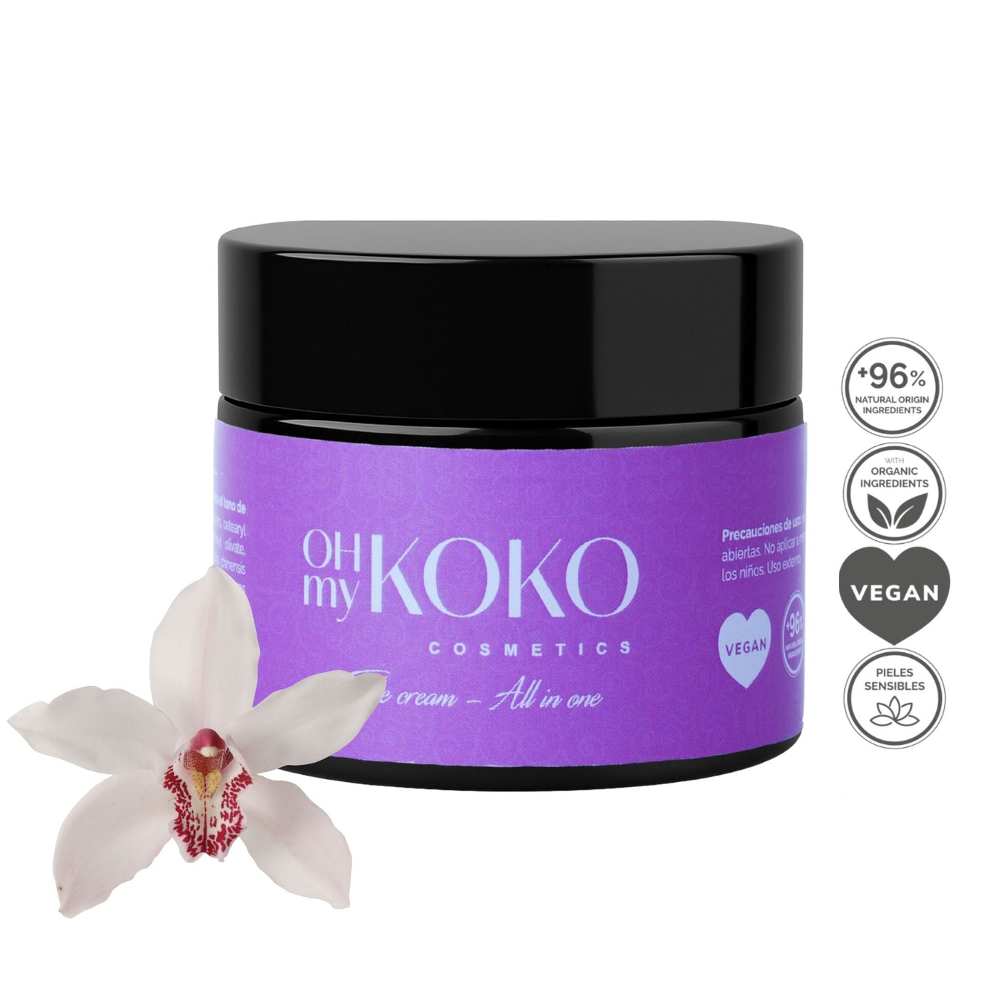 Frasco de crema natural con bakuchiol de OhMyKoko, el retinol vegano que rejuvenece la piel sin irritarla.