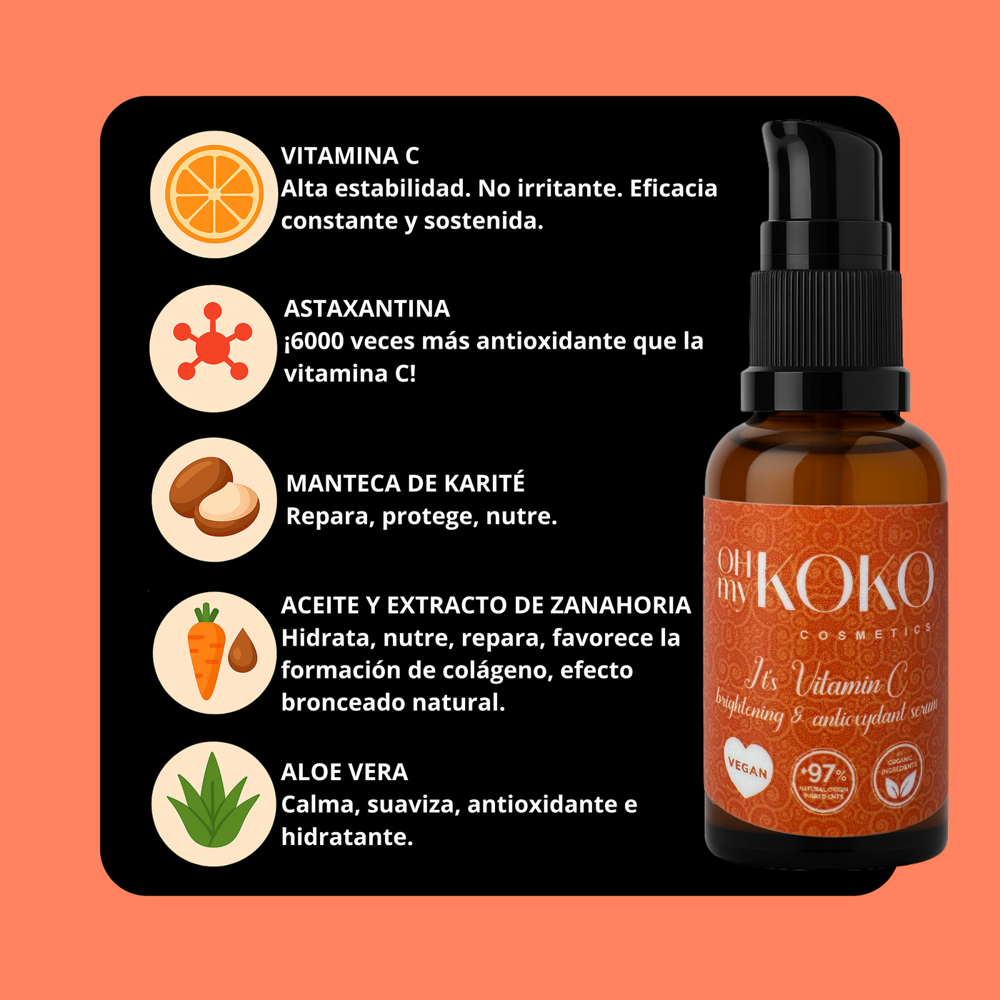 Sérum Facial Iluminador con Vitamina C y Astaxantina 30 ml | Antimanchas y Antiedad | Todas las pieles