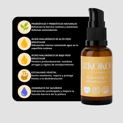 Sérum facial para piel seca con ácido hialurónico y probióticos veganos 30 ml | Hidratación intensa y reparación antiedad