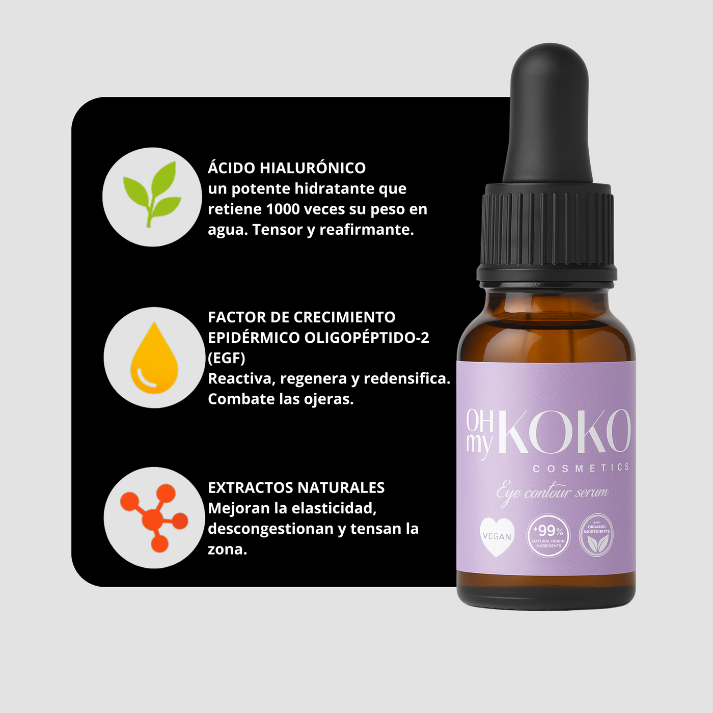 Anti-dark circles and anti-wrinkle eye contour serum - Hydration with hyaluronic acid - 15 ml
